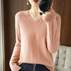 spring and autumn new pattern wool Sweater V-neck Long sleeve Base coat Easy Solid sweater Sweetheart neckline Socket jacket