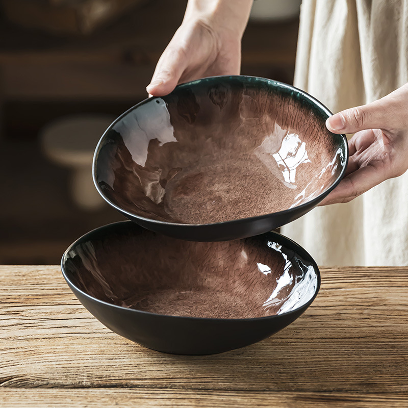 Retro hielo agrietado esmalte especial tazón de cerámica doméstica al por mayor tazón de platos de estilo japonés tazón de ensalada tazón de fideos hacer tazón de platos viejos