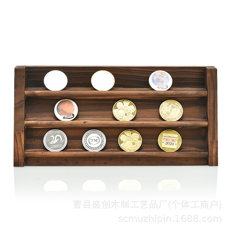 Solid Wood Travel Commemorative Coin Multi-Layer Display Stand Desktop Challenge Coin Storage Rack Collection Rack Commemorative Rack Vintage