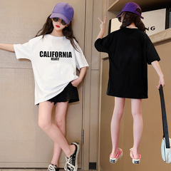 Cotton Short Sleeve T-Shirt for Girls, Youth Summer Korean Style Printed Top, Trendy Children's Loose T-Shirt