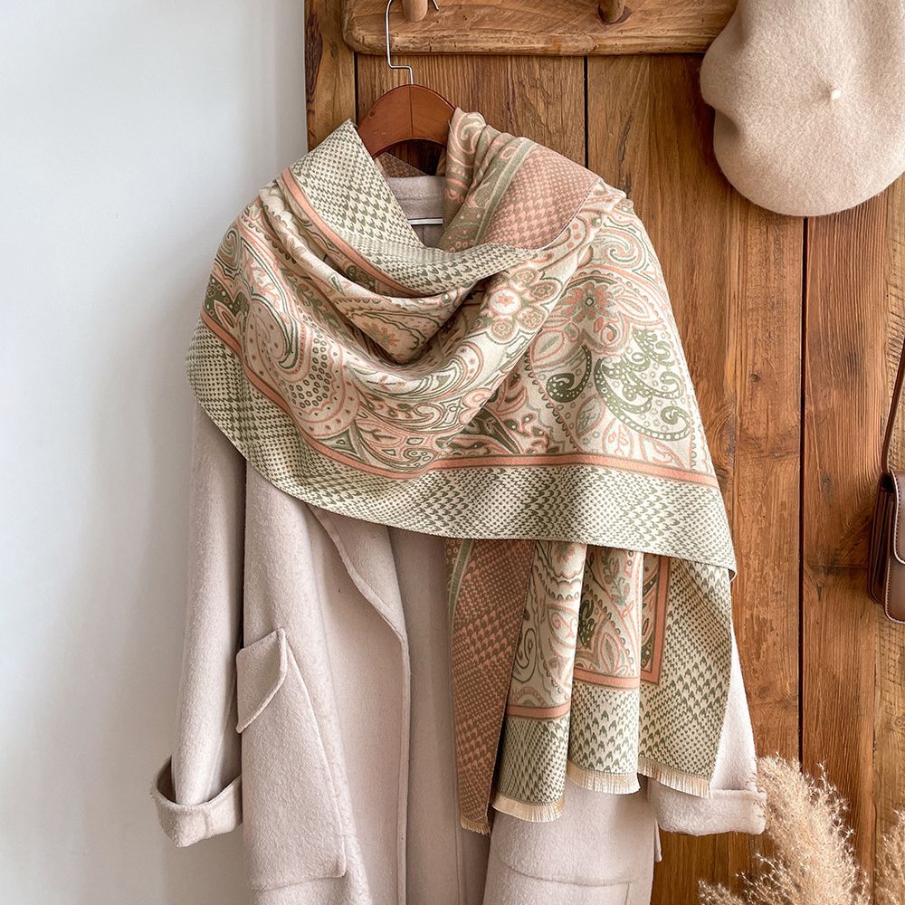 2023 europeo y americano elegante todo partido bufanda de alto grado floral impreso bufanda Otoño e Invierno Cachemira-como moda Commuter chal