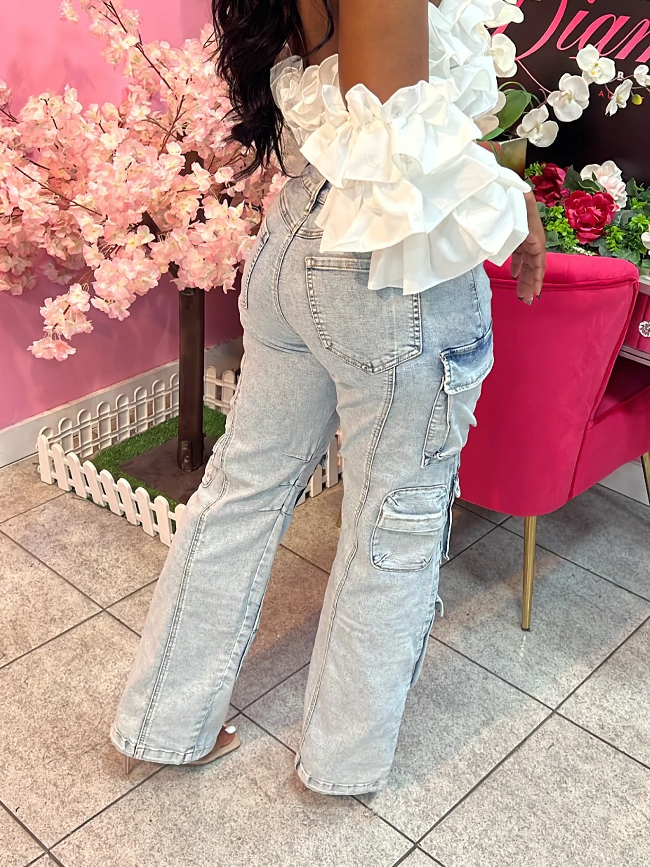 Women’s High-Waisted Distressed Cargo Jeans – Stretch Denim Pants With Utility Pockets (S-XL, Light Blue)_mkmklike.com