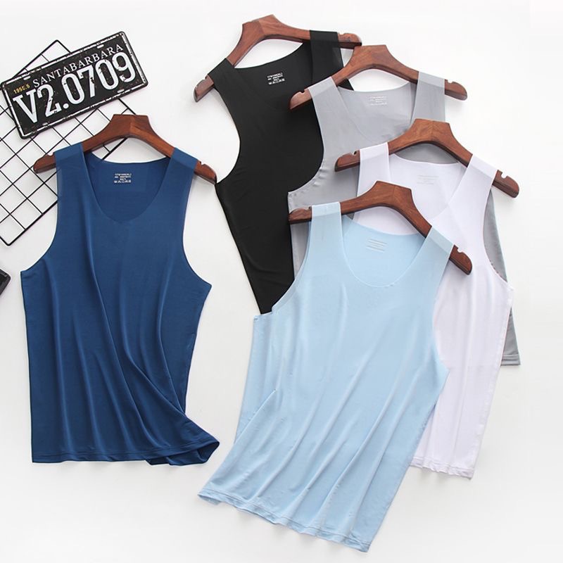 Men's Solid Color Tank Top, Round Neck, Thin Base Layer, Sports Narrow Shoulder, Quick-Dry, Seamless, Slim-Fit Underwear