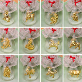 十二生晶美金肖吊坠景区寺庙旅游结缘大号水晶生肖红绳项链饰品