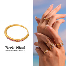 摩天轮欧美满钻开口素圈戒指女ins冷淡风指环钛钢镀金手饰品批发