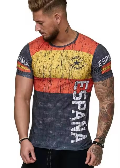 Verano calle todo-fósforo suelto cuello redondo manga corta transpirable camiseta de hombre piel de camarón transfronterizo venta caliente impresión digital 3D