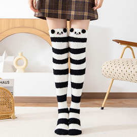 卡通珊瑚绒过膝女士可爱袜子 加厚保暖舒适长筒睡眠袜子厂家批发