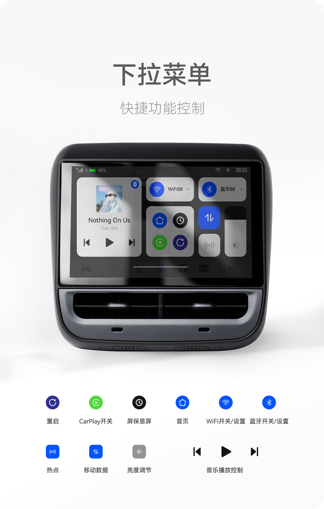 Suitable for Tesla MOLDE3/Y armrest box rear multimedia smart game entertainment touch 4K display