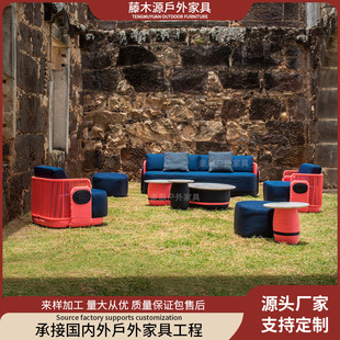 Nordic Style Outdoor Rattan Sofa Villa Leisure Balcony Courtyard Rattan Rope Rope Rope Rope Sofa Chair for Outdoor Garden Balcony
