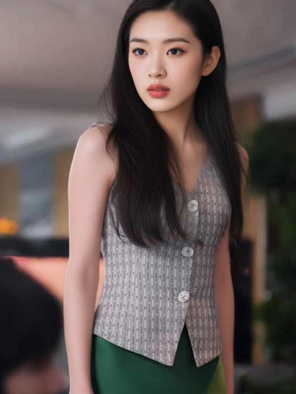 现货短剧韩雨彤许南音同款格子无袖马甲背心女上衣绿色半身裙套装|undefined