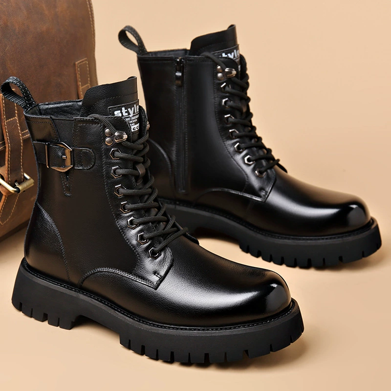 Кожаные сапоги Martin мужские бархатные теплые короткие сапоги ins Тенденции Толстые сапоги рыцаря Английский стиль дышащие дикие сапоги