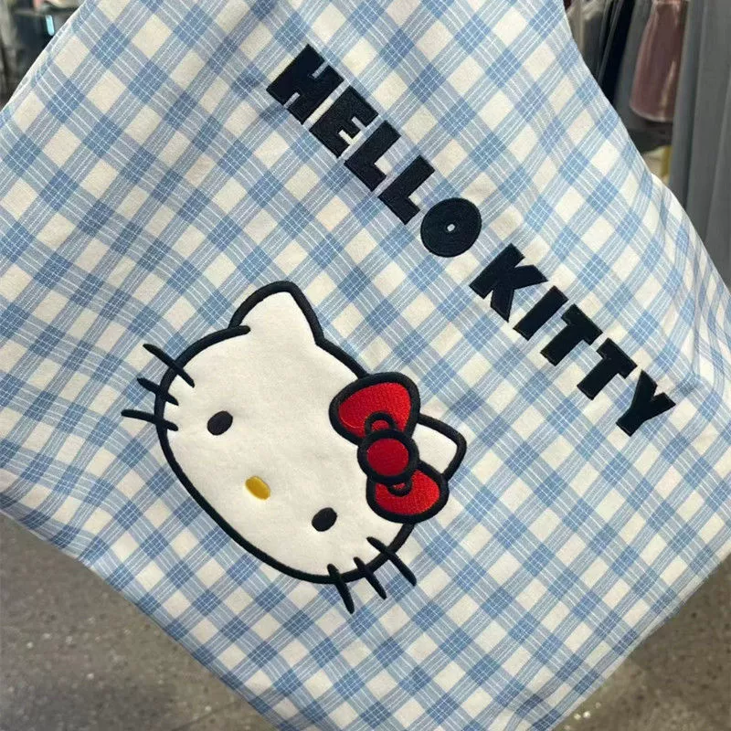 Одноплечевая сумка Hello Kitty, синяя‑белая клетка, лёгкая повседневная