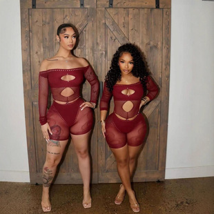 Ty0054 Sexy and Alluring Reversible Hollow-Out Off-Shoulder Breathable Street-Style Jumpsuit