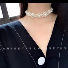 韩式简约潮流网红珍珠花朵项链 ins欧美个性编织颈链饰品