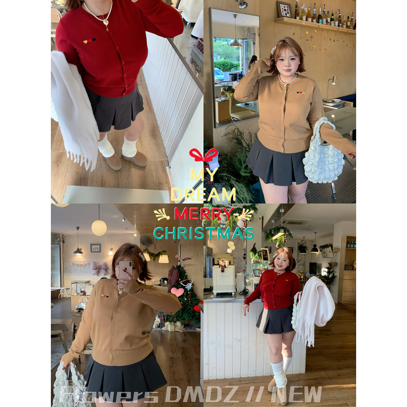 Global Flower [American Sweet Pea] Large Size Christmas and New Year Red Soft Embroidered Sweater Autumn/Winter Knitwear