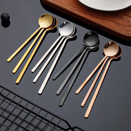 304 stainless steel spoon coffee spoon golden small round spoon honey spoon dessert spoon coffee long handle stirring spoon