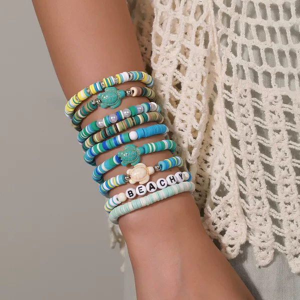 Cross-Border Colorful Soft Pottery Stacked Bracelet Set Summer Vacation Style Shell Star Necklace Turtle Hand Beaded Jewelry