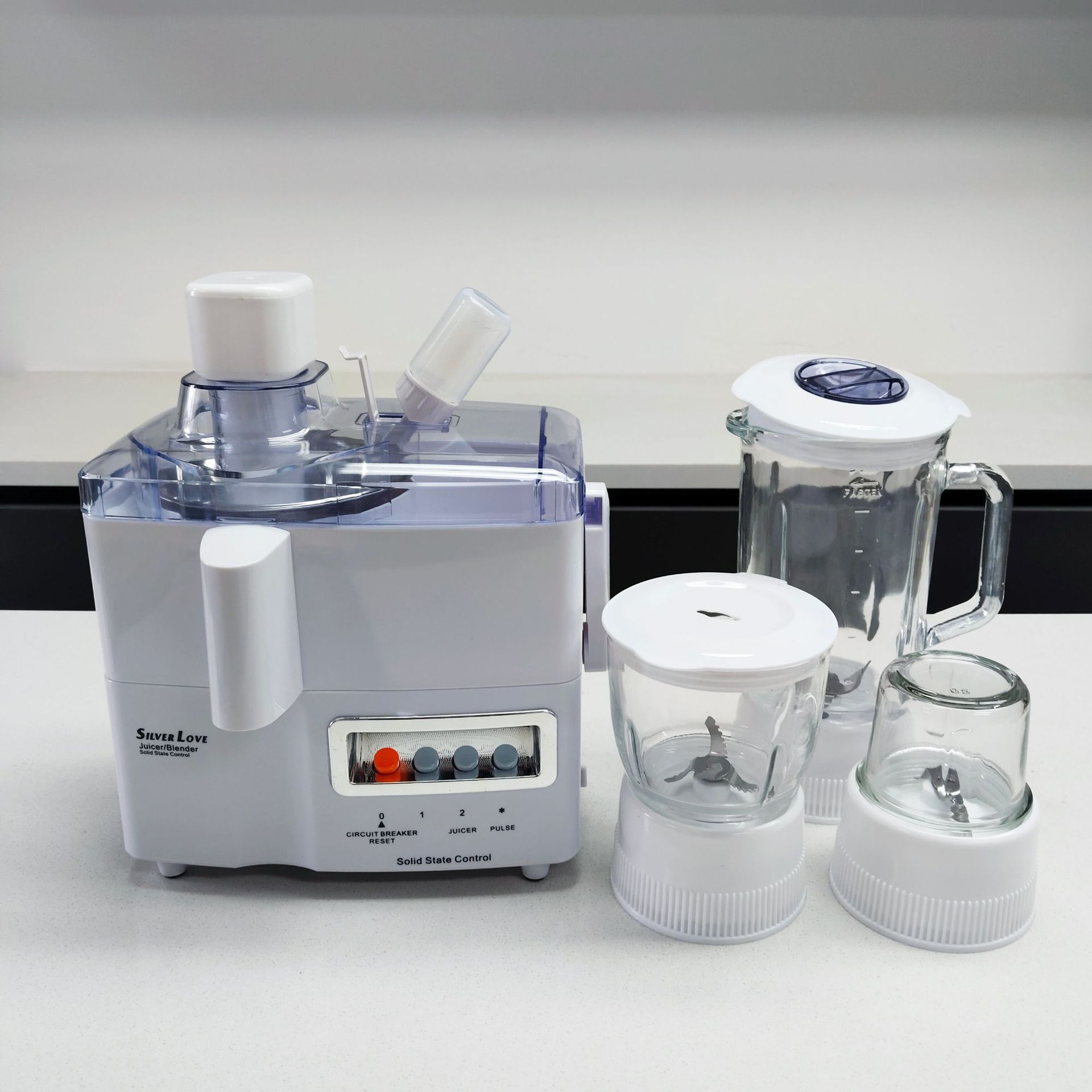 Exprensa de jugo de vidrio multifuncional transfronterizo 4 en 1 máquina de jugo cruda máquina de mezcla de carne multipropósito máquina de molienda