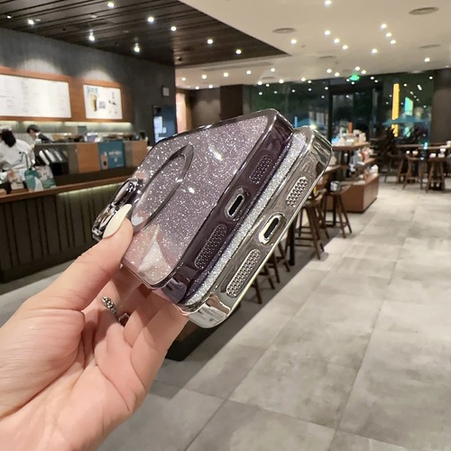 Compatible with iPhone 15 Magnetic Case, Electroplated Glittery Design, Full-Coverage Protection for iPhone 13 & 14 Pro Max, Supports Wireless Charging