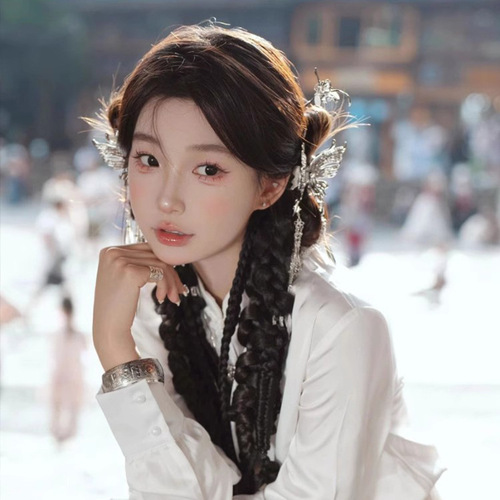 New Chinese style butterfly tassel grab clip ethnic style retro back of the head hairstyle horse face skirt accessories Miao Zhai silver headdress