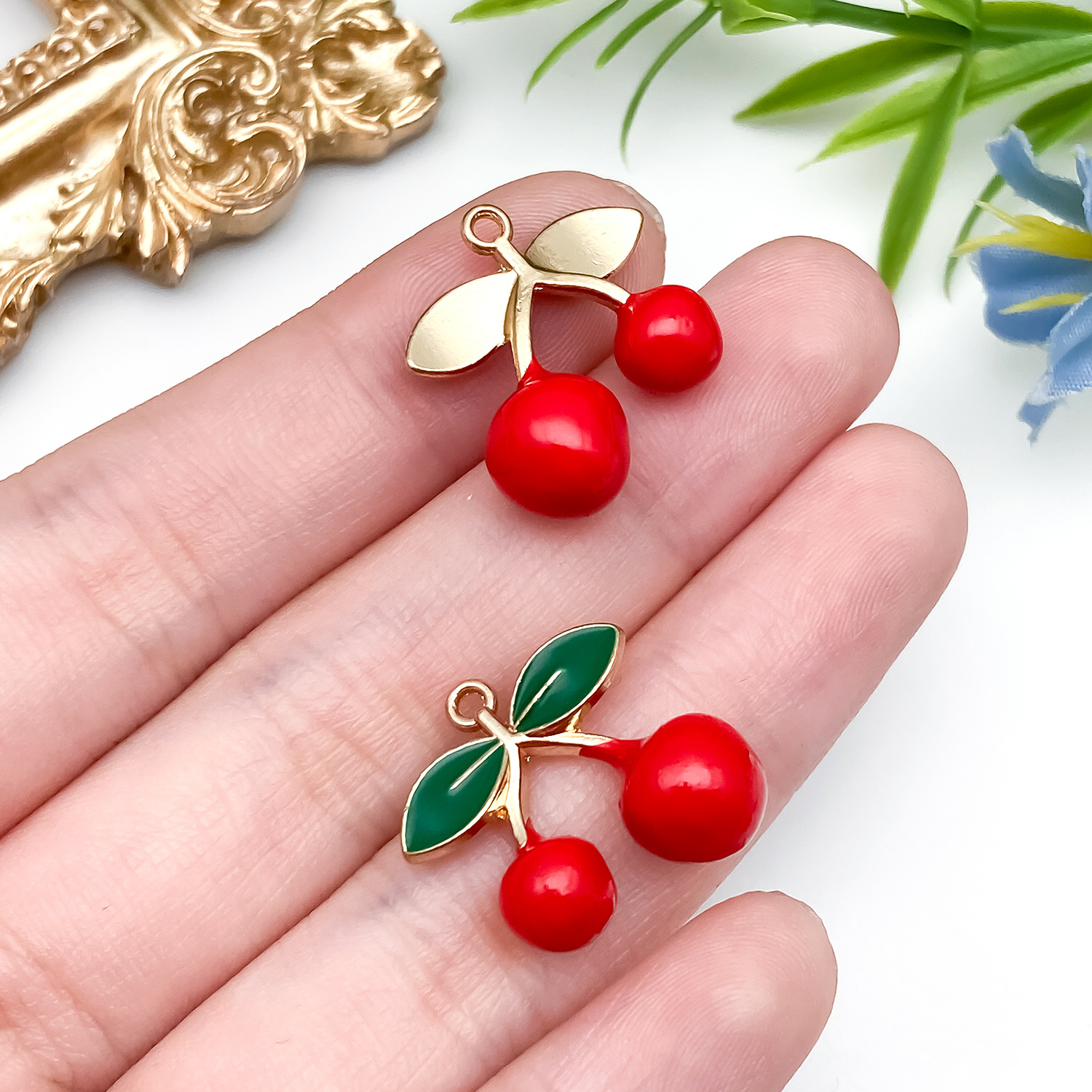 23413-DWY-kc金红色滴油锌合金水果立体樱桃17x1