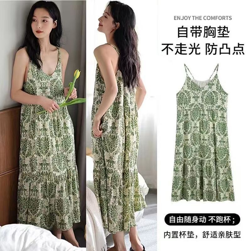 [Cross-Border] Pantalones de pajamas de mano de menta, pijamas de verano de mujeres, vestidos de cojín de pecho de tamaño grande y sexy.