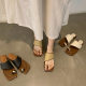 Sheepskin ~ Genuine Leather Shoes Coarse Heel Holiday Style Straw Flip Flops Women's Summer Outer Wear New French Style Sandals