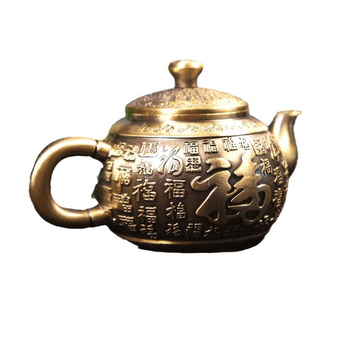 Baifu tea set green antique retro tea set ornaments teapot tray set cup teapot metal crafts