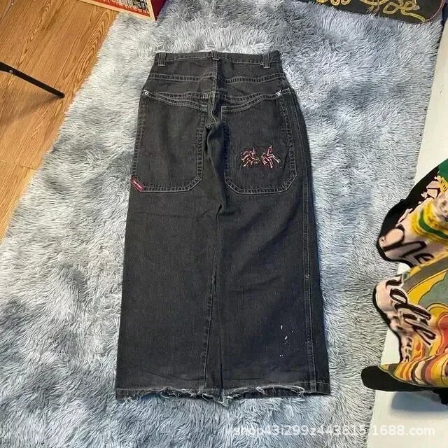 跨境电商JNCO Y2K宽松牛仔裤男士复古刺绣嘻哈街头原宿男士阔腿裤|undefined
