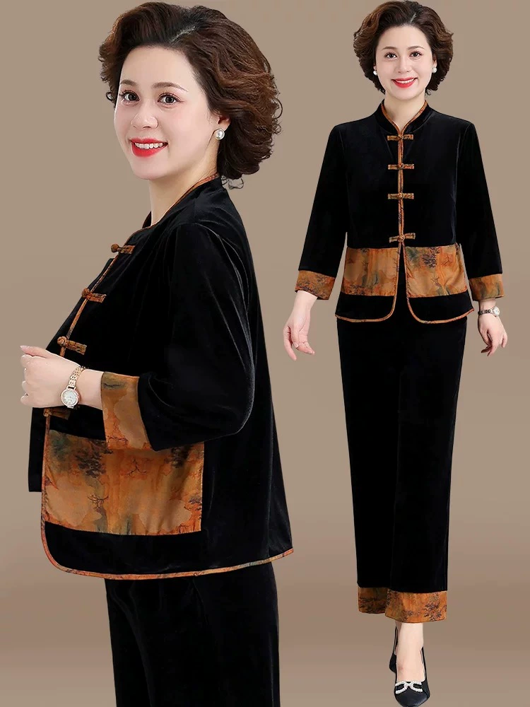 Осень Velvet набор для матери, куртка для пожилого человека, западный стиль, для среднего возраста