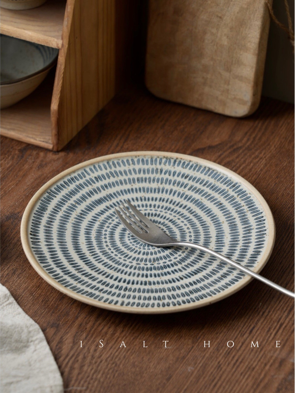 Handmade Patterned Plate. Rustic Ceramic Blue and White Plate, Breakfast Plate, Household Dish Plate, Vintage/Denmark-Made