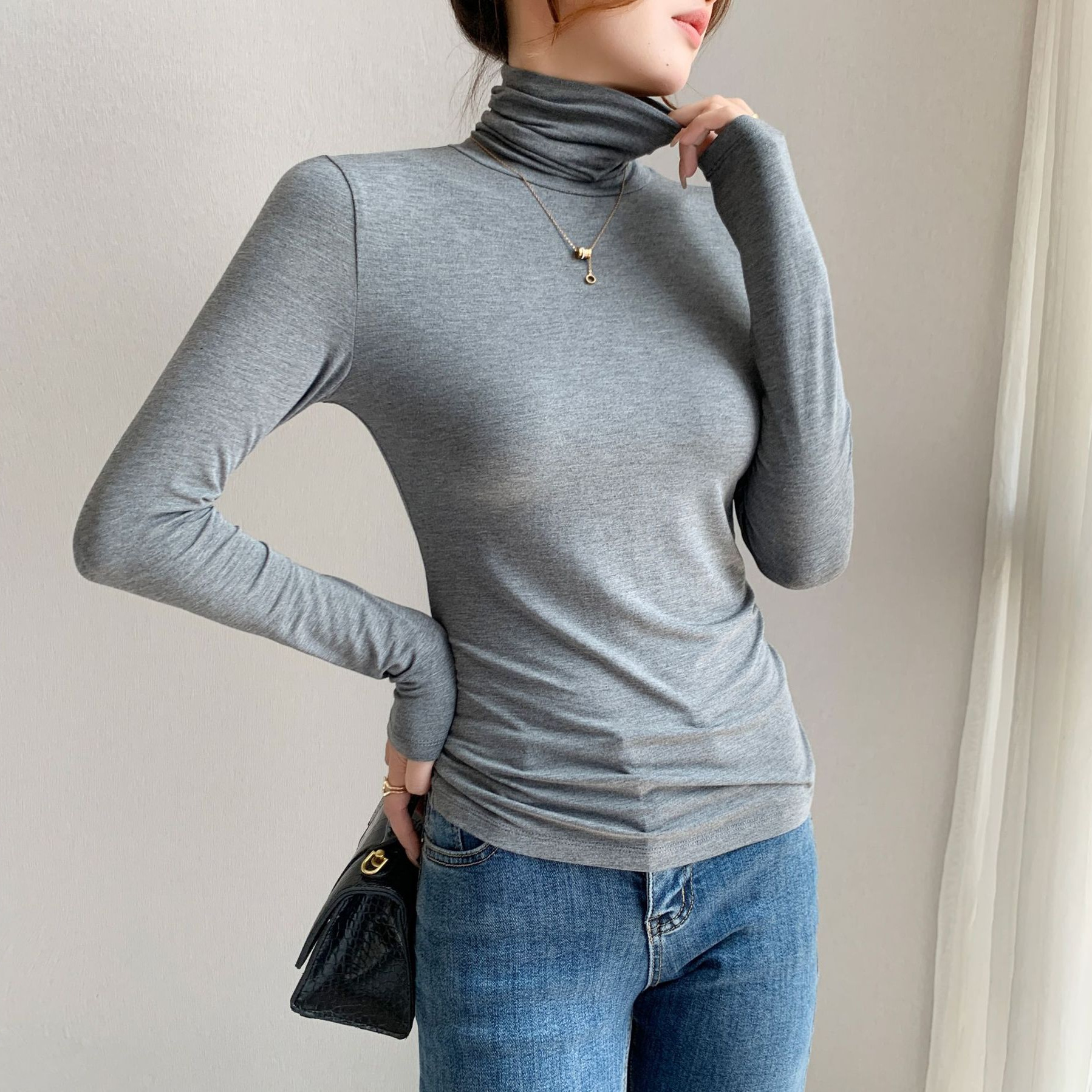 One-piece dropshipping modal base layer shirt for women, lapel, long-sleeved, new style, spring, autumn and winter, slim fit, fashionable base layer.