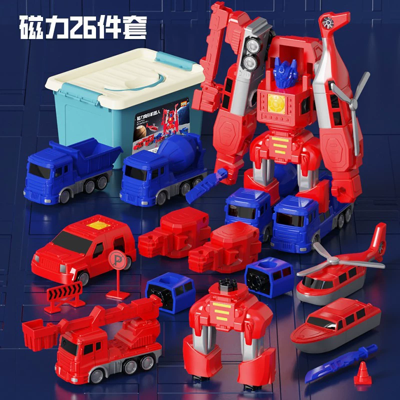 Разнообразие магнитных роботов, сборка инженерных транспортных средств, деформация, детские развивающие игрушки для мальчиков от 3 до 6 лет для развития интеллекта и использования мозга.