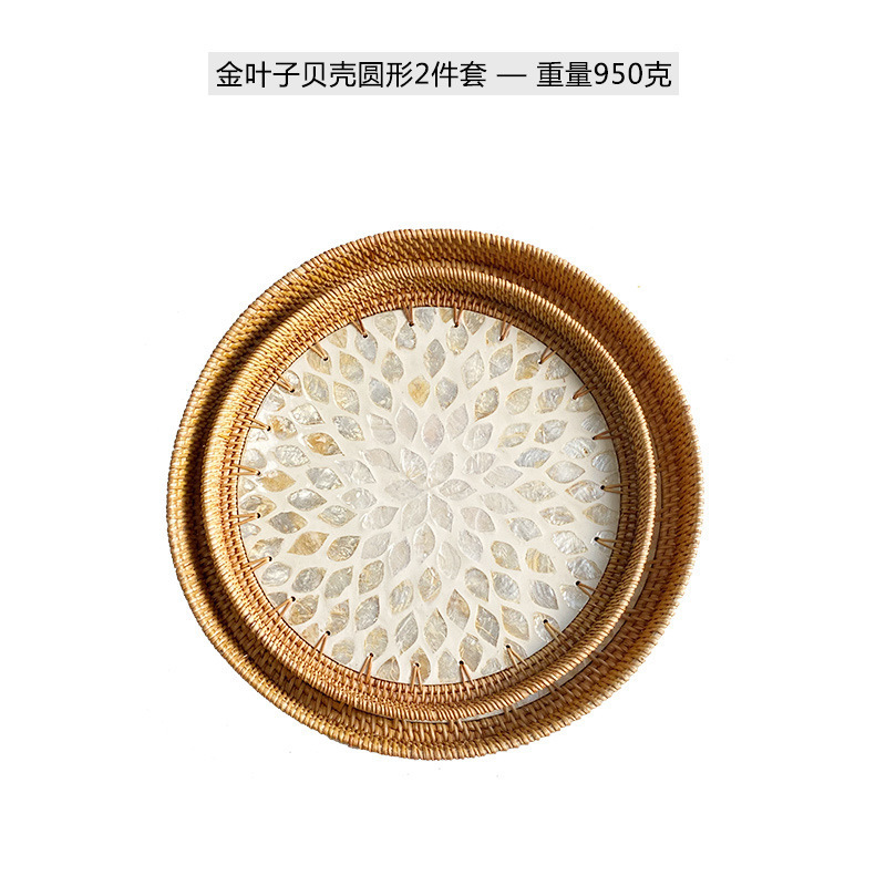 酒店民宿茶水杯子贝壳镶嵌拖盘摆放波西米亚装饰圆形花草树木花纹|undefined