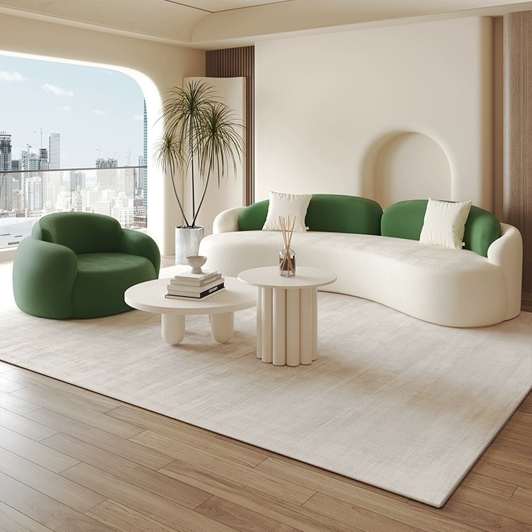 Cream Wind Small Apartment Living Room Sofa Table and Chair Combination Rest Area Modern Minimalist Hotel Three-seat Fabric Sofa