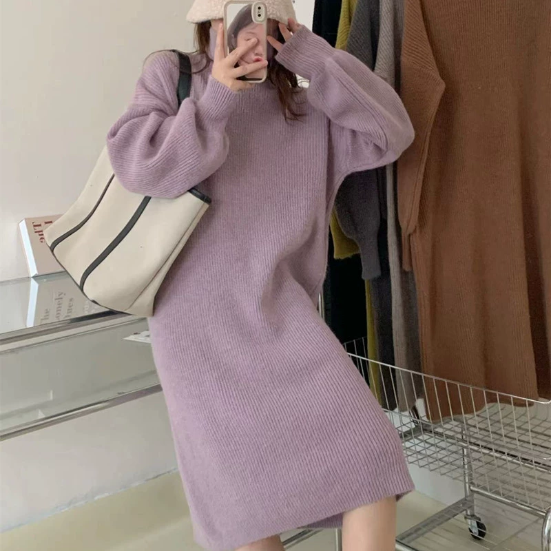 Демисезонное вязаное платье, длинный свитер, юбка, корейский стиль, oversize