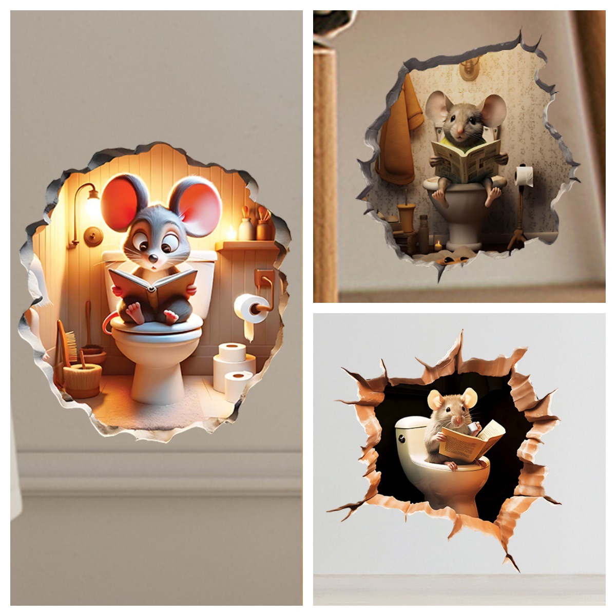 Cross-border Cartoon Hole Mickey Mouse Animal Wall Stickers Creative Bedroom Wall Cover Ugly Decoration Self-adhesive Waterproof Sticker