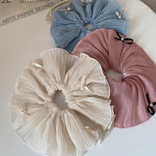 氛围感雪纺轻纱大肠圈黑色绒边双层超大头花头绳甜美芭蕾风发绳女