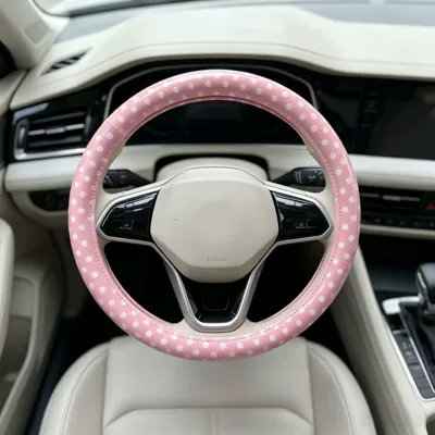 Car Steering Wheel Cover with | Steering wheel cover - pu-leather-pink-bottom-white-polka-dots-universal-style-38cm