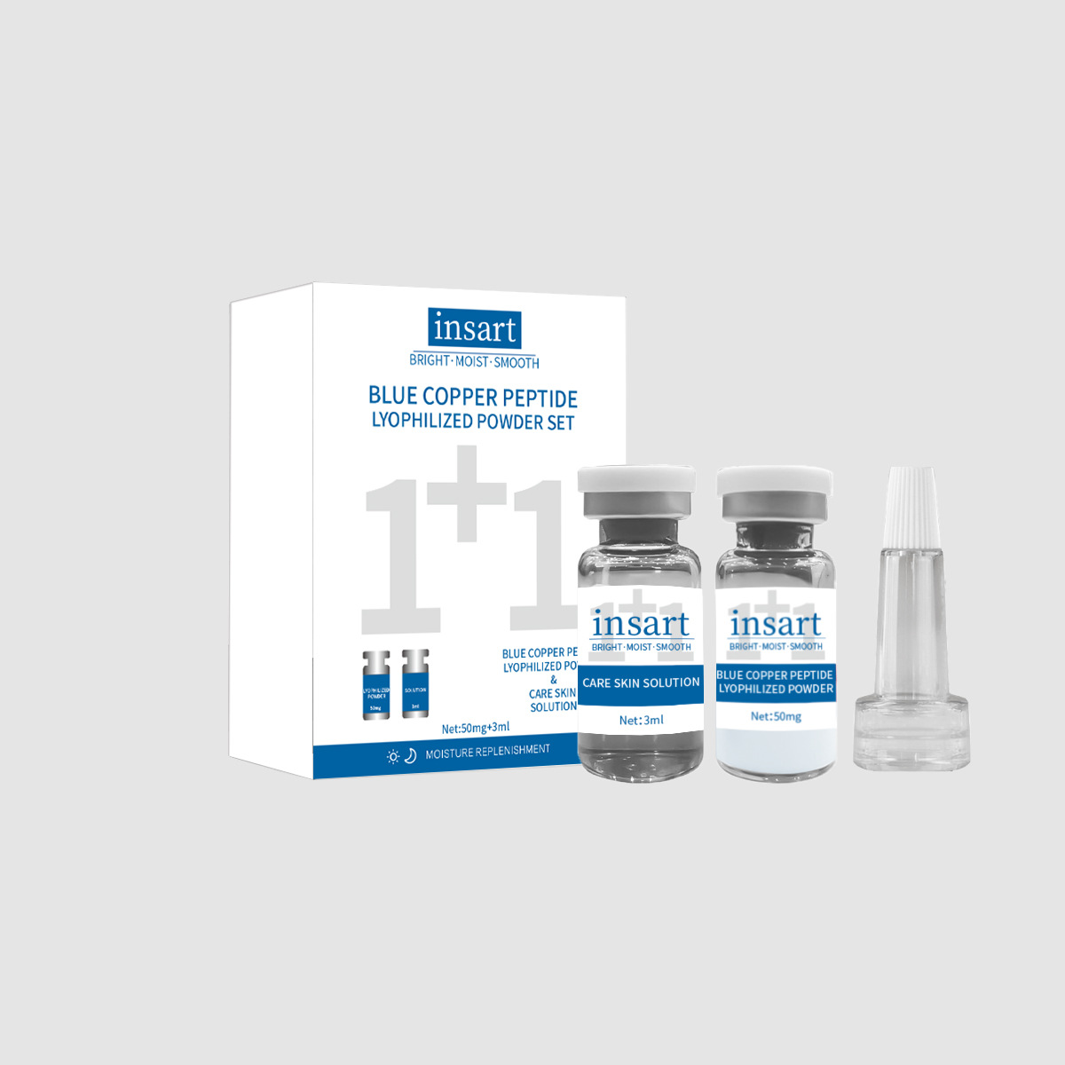 Set de Polvo Liofilizado de Péptido de Cobre y Colágeno, Hidratante, para Cuidado Facial