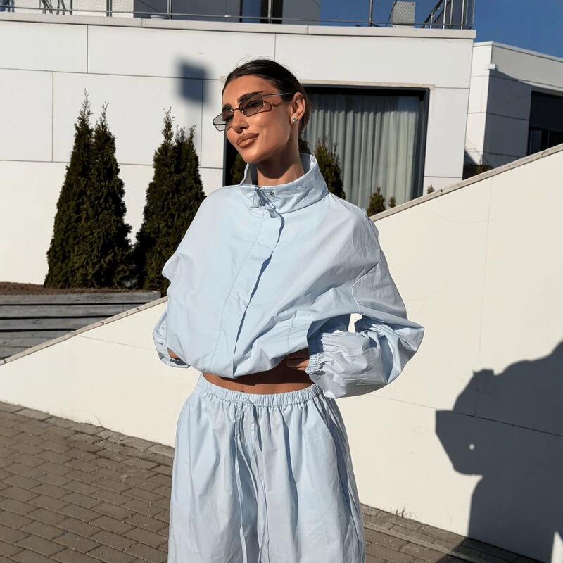 2026 New European and American Style Casual Sports Suit for Women, Loose Stand-Up Collar Short Zipper Cardigan + Wide-Leg Long Pants 2026 New European and American Style Casual Sports Suit for Women, Loose Stand-Up Collar Short Zipper Cardigan + Wide-Leg Long Pants