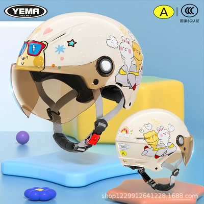 Motosiklet kaskı (dəbilqə) – 3C Certified Mustang Kidsren's Helmet - summer-style-khaki-white-airplane-light-silver-short-lens