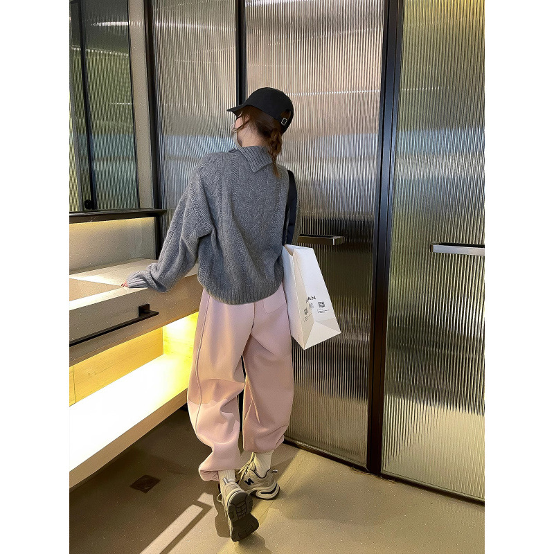기모 바지 여성 2024 가을과 겨울 새 한국판 하이웨이스트 패딩 발가락 할란 바지 바지