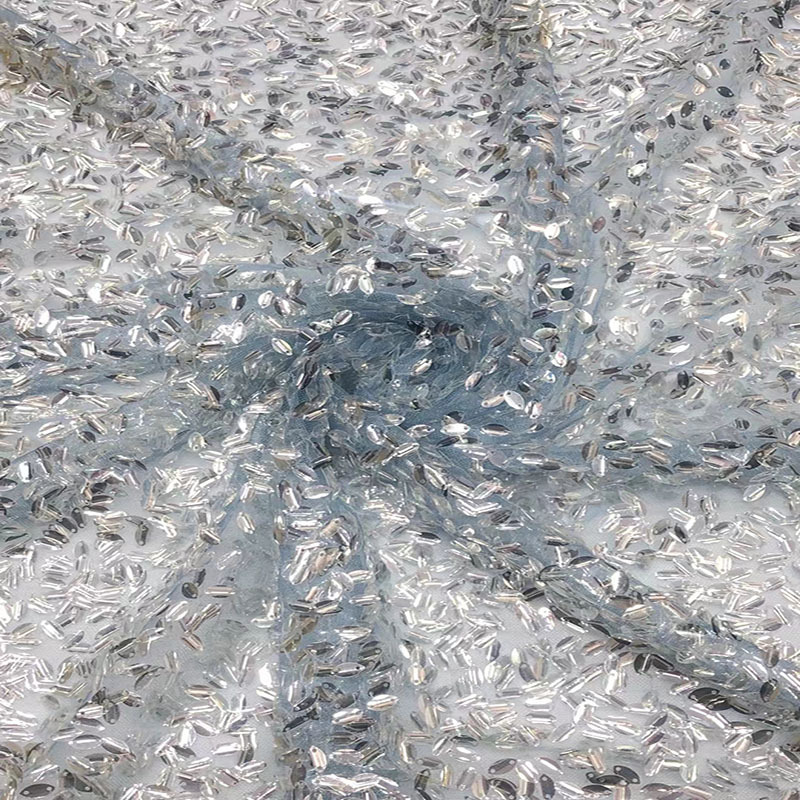 Lentejuelas de alta gama bordado de encaje diamante semilla de melón malla suave ropa de moda vestido de novia tela de tela JX4275