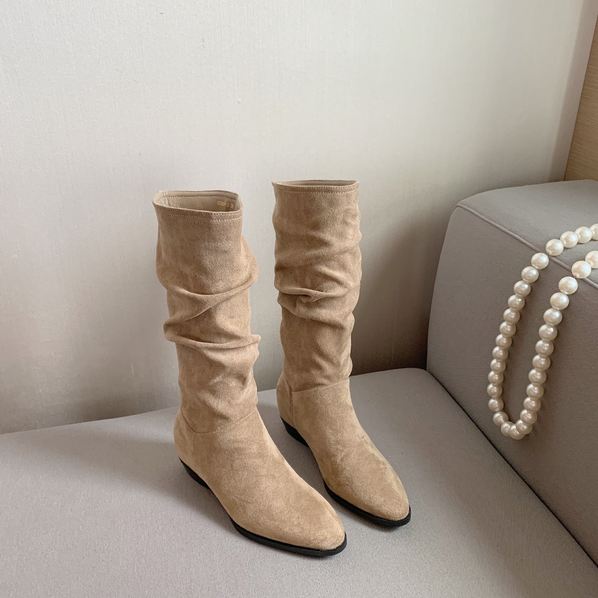 Nuevas botas vaqueras retro de tacón grueso con punta en pico y aumento de altura, botas delgadas a media pantorrilla para mujer 2894-3, tendencia retro.