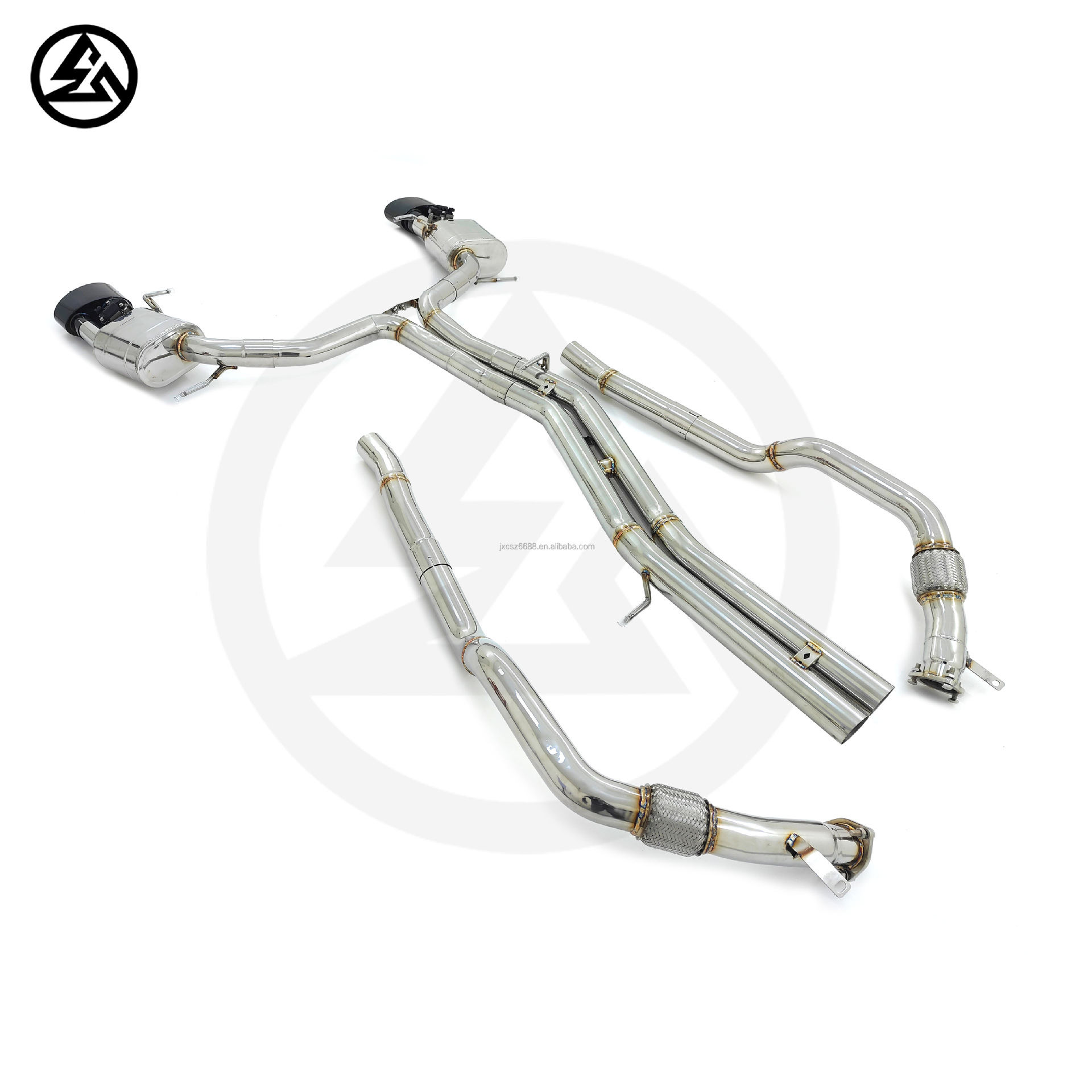 Suitable for Audi RS6 RS7 C8 4.0T valve-type rear and front exhaust pipes with glossy black tail pipes