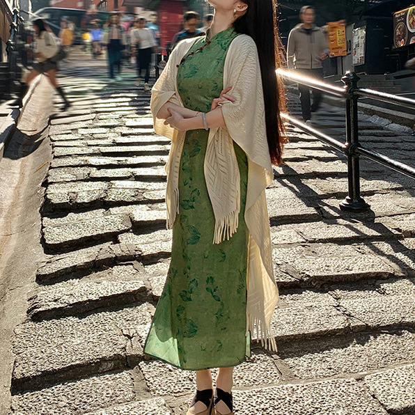 2025年 丹青绿色新中式碎花改良旗袍女夏2025新款小个子连衣裙|undefined