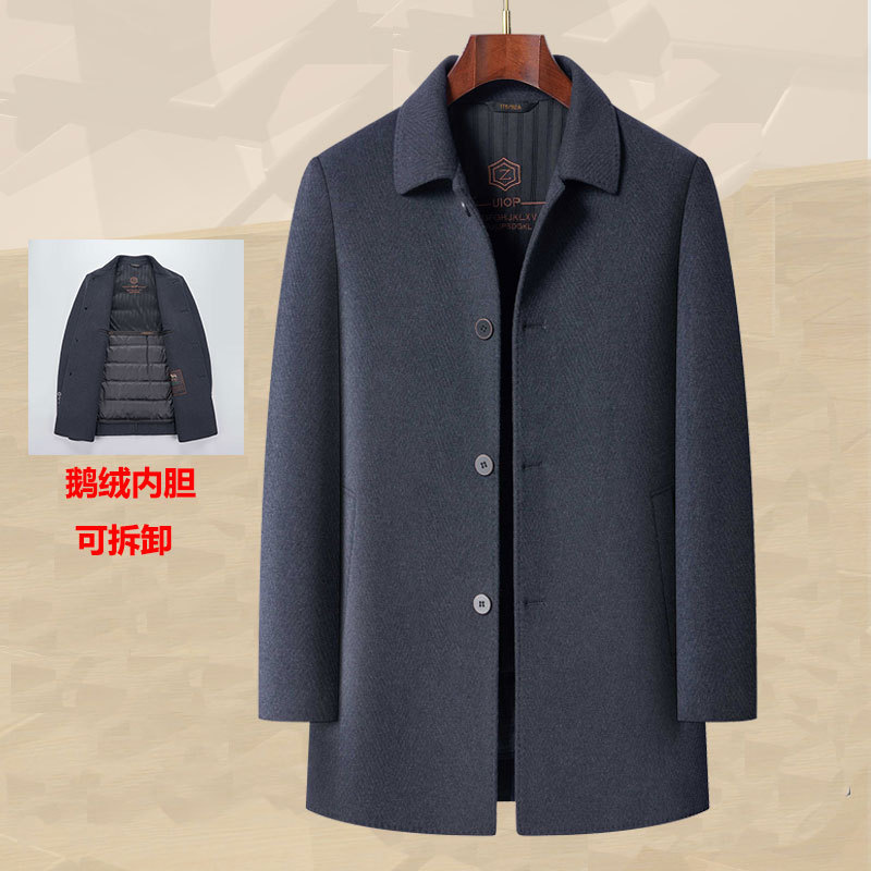 High-End Middle-Aged and Elderly Men's Wool Outwears, Double-Sided Velvet Woolen Outwears, Medium-Sized Daddy Clothes, Autumn and Winter Woolen Outwears
