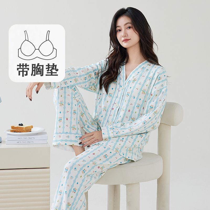Al por mayor transfronterizo de otoño nuevo pijama de mujer kimono de algodón cardigan casual cuello en V manga larga se puede usar cubierta de ropa doméstica