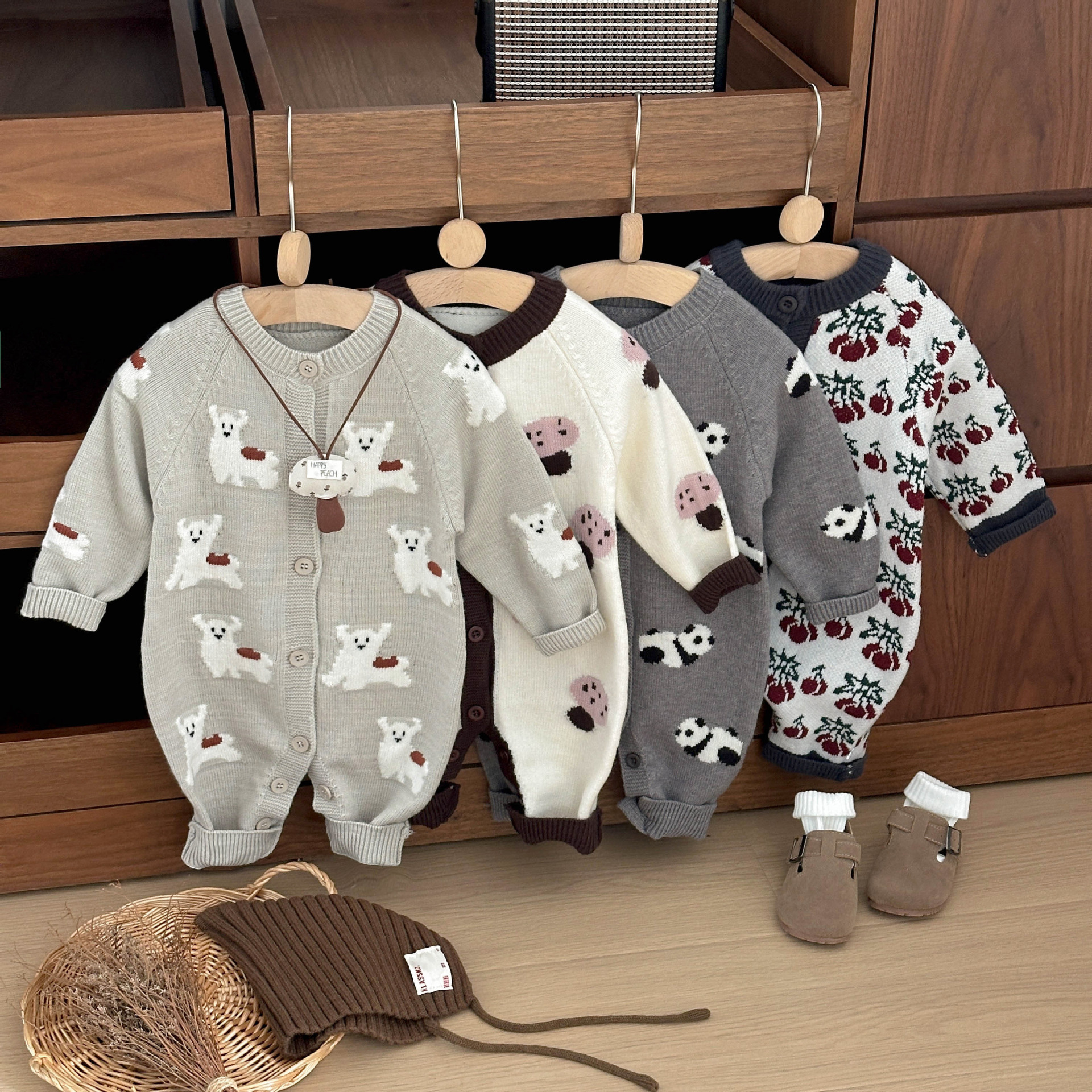Baby Clothes, Autumn Clothes, Newborn Male and Female Baby Knitted Jumpsuits, Super Cute Full Moon and Hundred Days Rompers, Spring & Fall Clothes